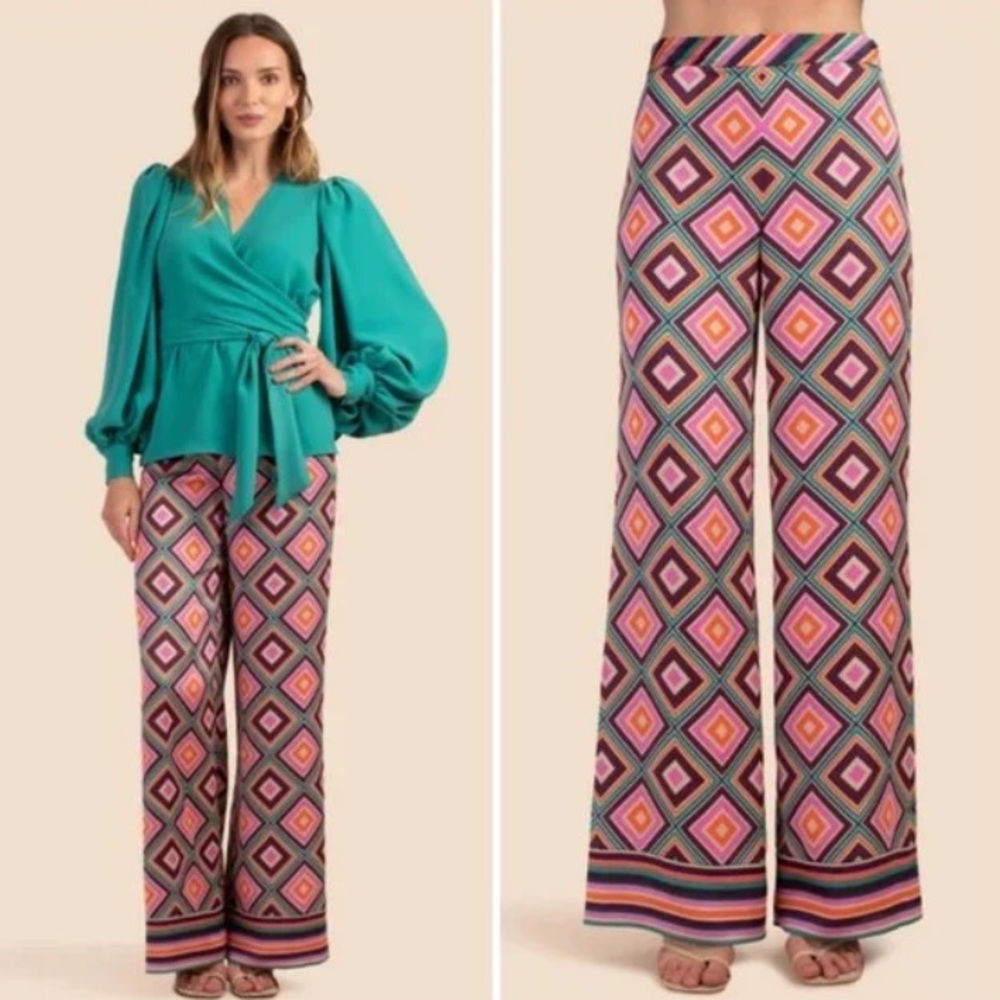 Wide leg pants Trina Turk bright color pants silky soft pants high waste size 8